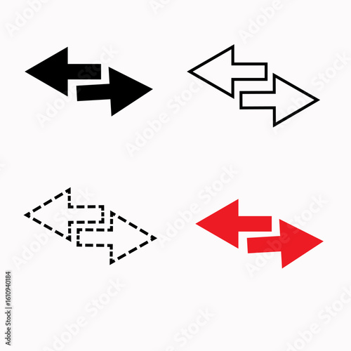 set of arrows data transfer icon, exchange arrow icons,  Swap icon with two arrows, black arrows pointing in different directions, money exchange icon