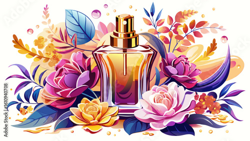 very Beautiful  close up perfume Advertisement isolated on white background full depth of field white background.