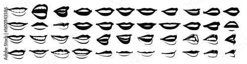 woman lips silhouettes set back and white vector cliparts