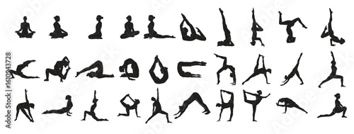 set yoga silhouette vector illustration 