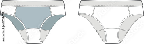 Cad drawing flat vector illustration of men’s briefs underwear, comfortable cotton briefs, classic design, everyday wear, supportive underwear, breathable fabric, casual apparel, essential basics