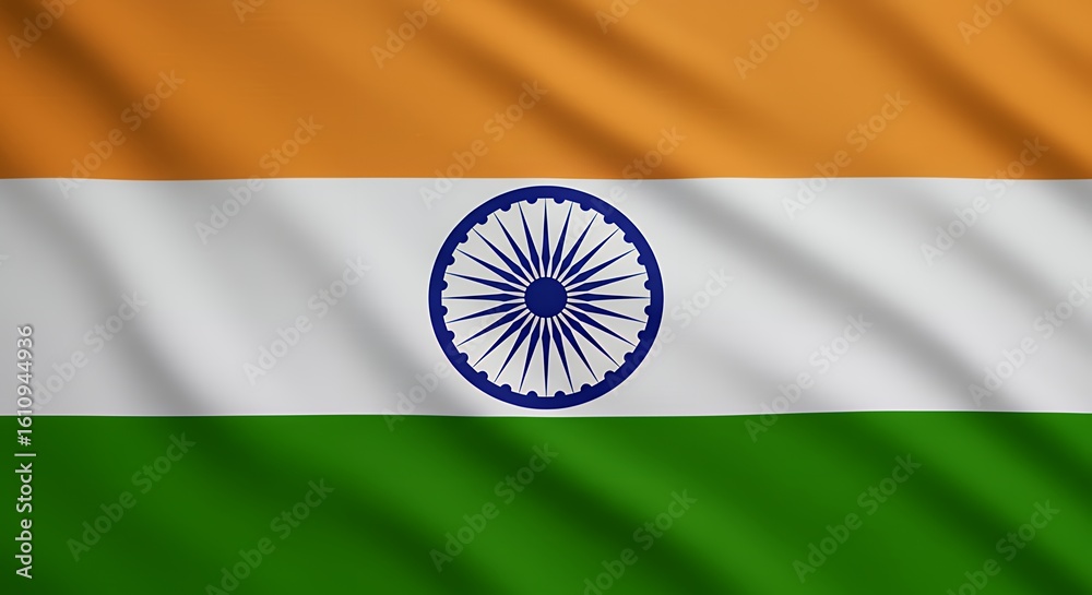 Naklejka premium Indian flag waving in the wind as a national symbol of India