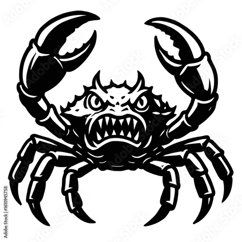 Fierce Crab with Open Claws - Aggressive Marine Life Illustration