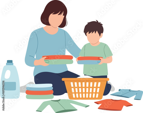 Mother and Son Folding Laundry – Teaching Responsibility at Home