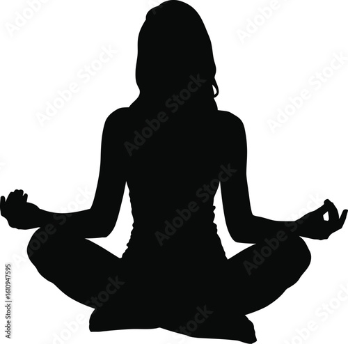 Woman meditating in lotus pose silhouette meditation