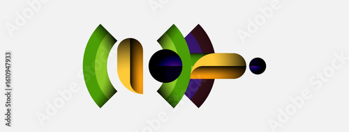 Abstract graphic design featuring overlapping colorful shapes. Forms suggest movement, energy, possibly growth or connection. Minimalist style, clean background.