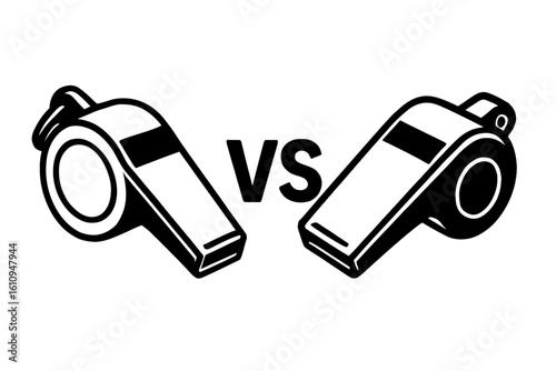 Two Whistles and VS Symbol - Refereeing and Sporting Confrontation