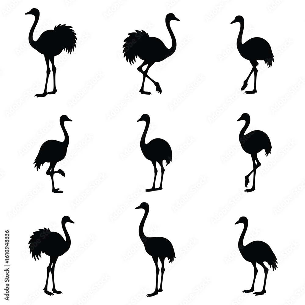 Fototapeta premium Nine Gazelle Silhouettes In Various Poses Create A Pattern On A White Background
