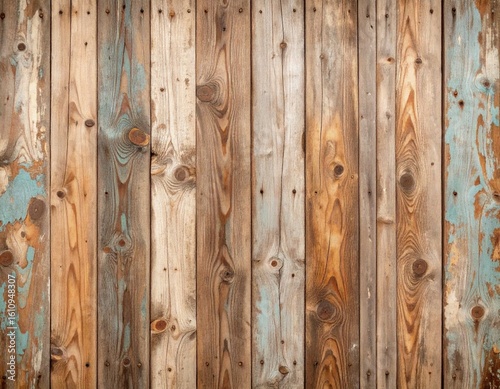 Weathered barn wood planks, peeling paint remnants in muted tones, visible nail holes, and a rough, tactile feel. Original illustration, precise detailing, full HD.