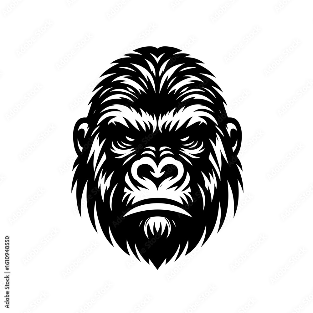 Fototapeta premium Fierce gorilla face illustration with intense expression