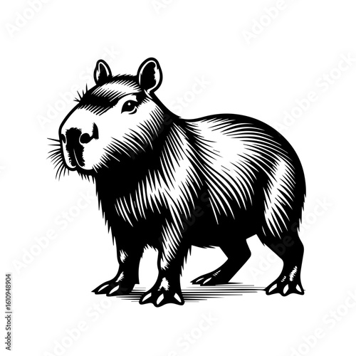 A detailed illustration of a capybara in a vintage style
