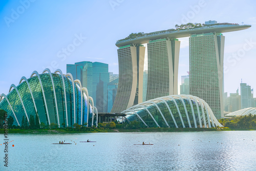 Photography View of the Downtown Core along Marina Bay in Singapore.