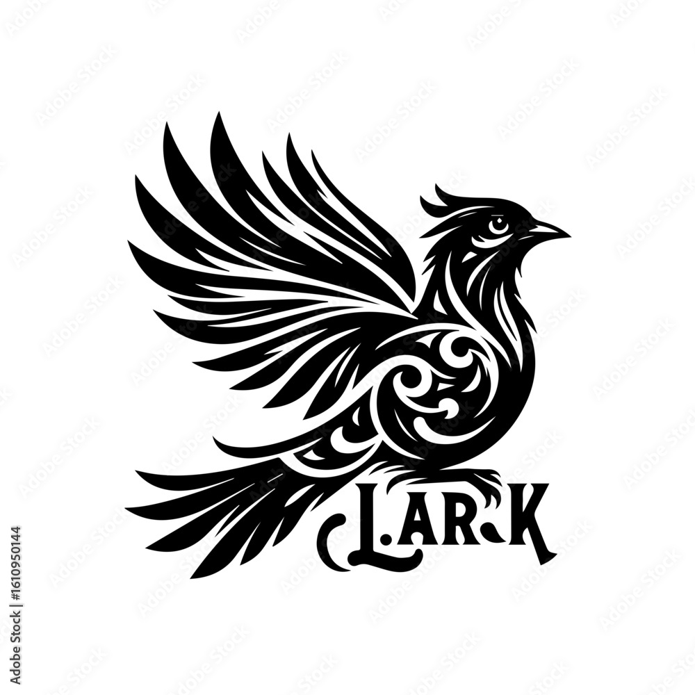 Fototapeta premium Stylized bird with ornate wings and lettering