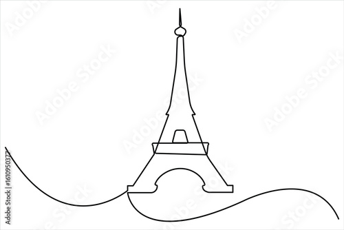 Continuous single line drawing of Eiffel Tower icon. Line vector illustration. Paris line art
