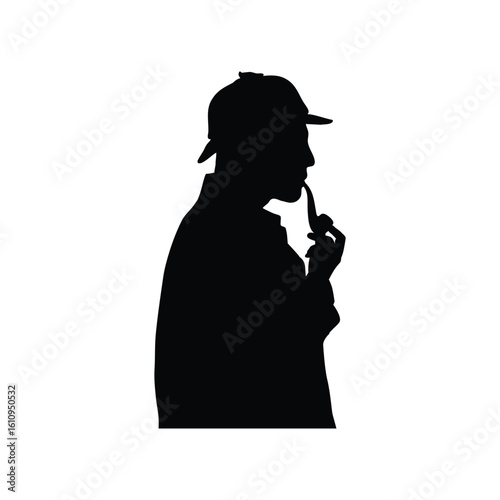 Silhouette of Detective with Pipe and Hat - Mystery, Investigation & Classic Intrigue
