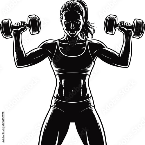 Athletic woman lifting dumbbells fitness exercise