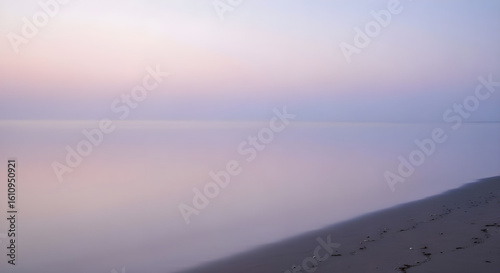 Misty ocean minimalist seascape purple sky