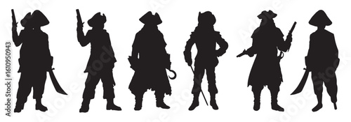 set of silhouettes of pirates.