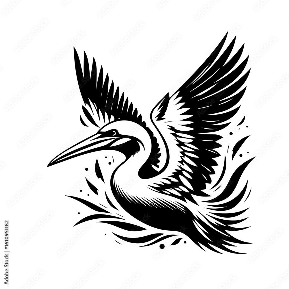 Obraz premium A pelican soars through the water with powerful wings outstretched