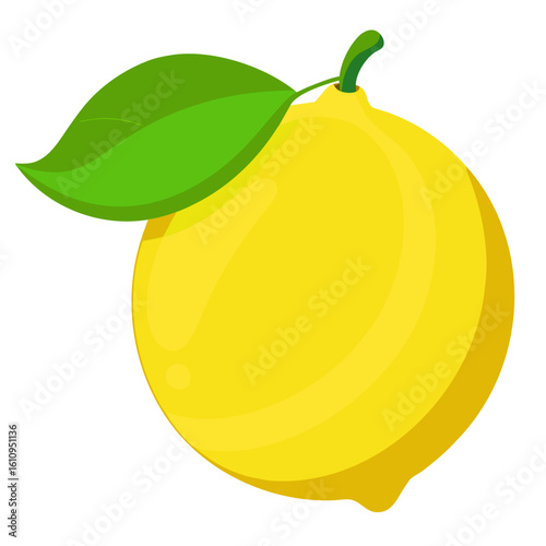 Yellow lemon with green leaf isolated on white background