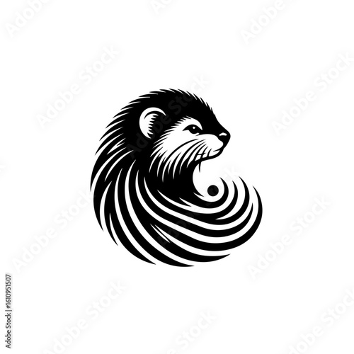 An otter with swirling patterns, isolated on white background