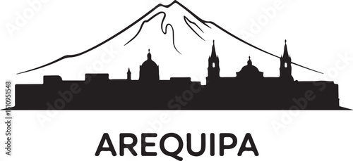 Arequipa Skyline Silhouette Misti Volcano Cathedral Domes Peruvian City Vector in Black