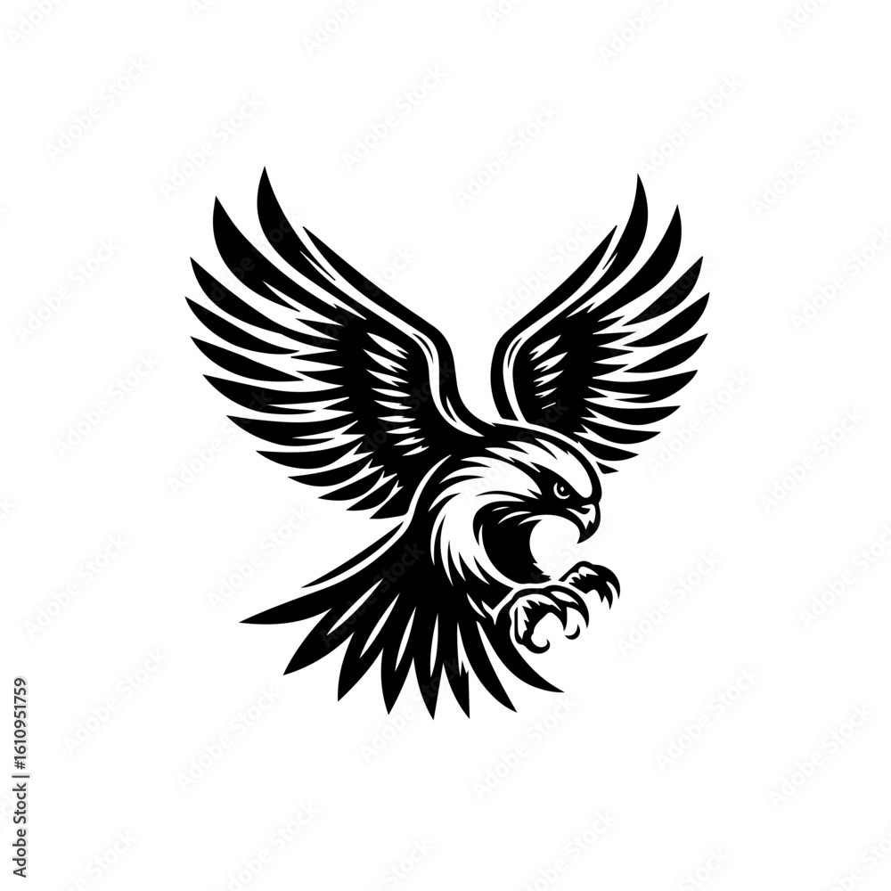 Obraz premium An eagle with wings spread wide, ready to strike