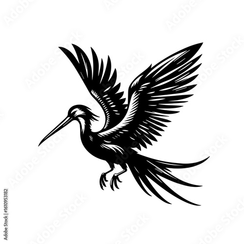 A graceful hummingbird with a long beak in midflight