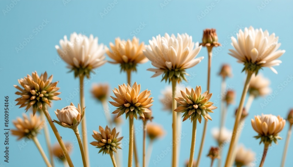 Obraz premium Delicate Seed Heads Soft Blue Background