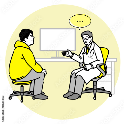 An obese young man is consulting with a doctor