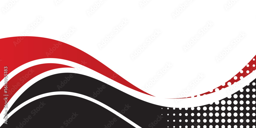 Gelombang merah abstrak mengalir dalam latar belakang hitam dan putih. elemen kurva latar belakang garis merah. Jas untuk bisnis, sampul, header, wallpaper, korporat, situs web, selebaran