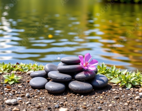 Serene Nature Scene with Flower and Stones