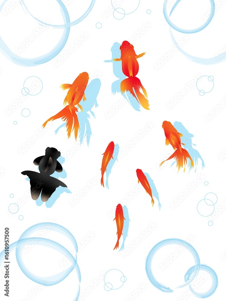 Fototapeta premium 水彩風の金魚のイラスト