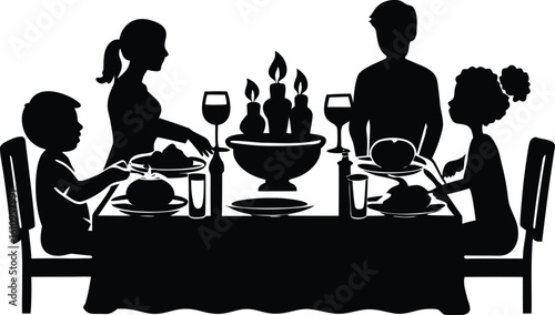 Family Dinner Thanksgiving Silhouette Clipart Vector for Holiday Celebration Illustration