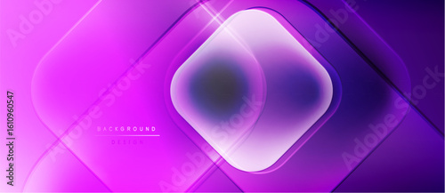 Abstract purple background. Geometric shapes overlap creating glowing effect. Modern design suitable for digital projects.