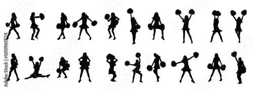 vector illustration of cheerleaders silhouettes set