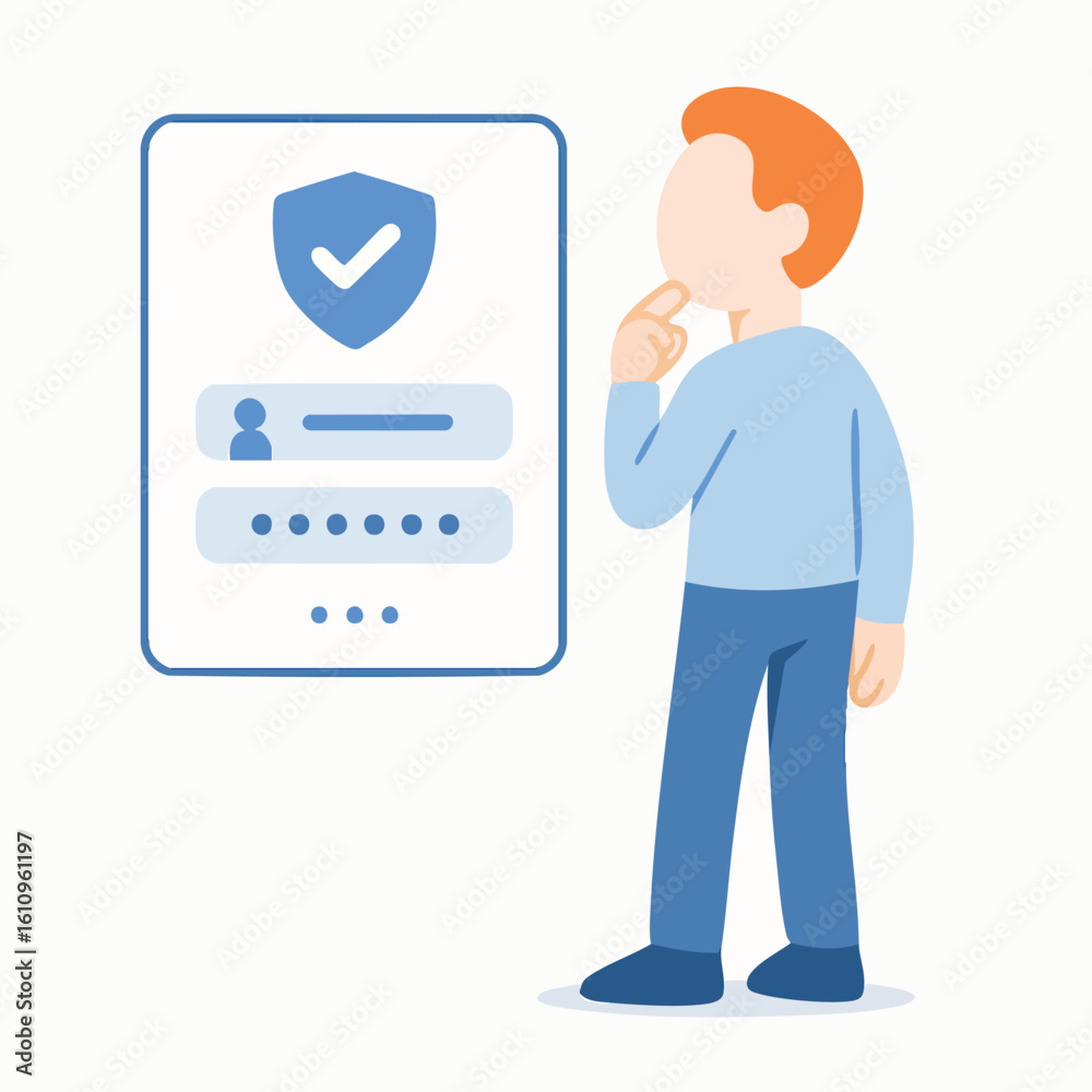 Flat Style Man Thinking About Secure Login Form Illustration Flat Style Man Thinking About Secure Login Form Illustration