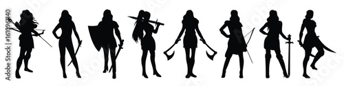 woman warrior silhouette illustration set 
