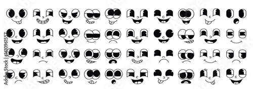 set of s groovy comic faces vector collection of cartoon