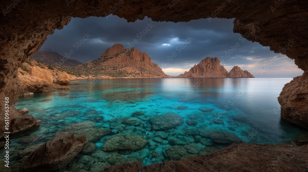 Obraz premium Dramatic coastal view from a cave