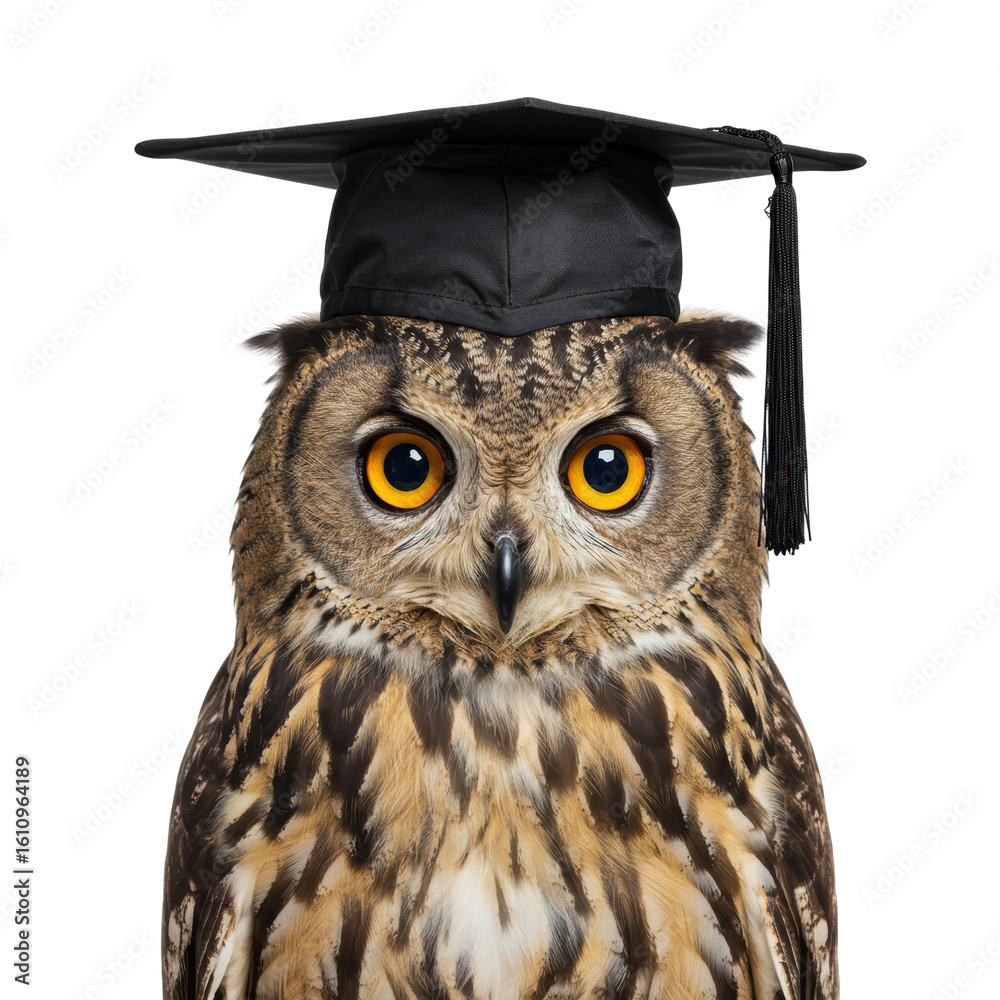 Naklejka premium An owl with a graduation cap, representing wisdom and academic achievement.
