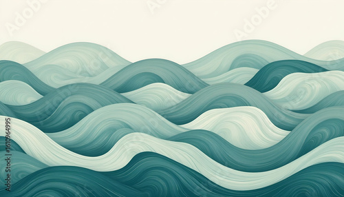 Abstract Teal and Green Wavy Organic Layers Background for Nature, Eco-Friendly, Fluid Concepts, and Wellness