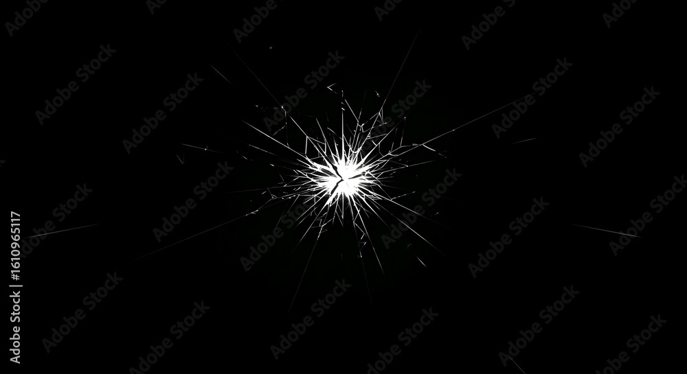Fototapeta premium A bright white light radiates from the center, surrounded by sparks, against a stark black background, creating a dramatic effect. AI Generated