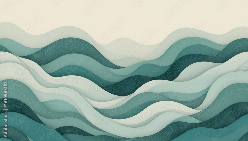 Fototapeta premium Abstract Teal and Green Wavy Organic Layers Background for Nature, Eco-Friendly, Fluid Concepts, and Wellness