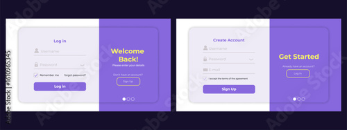 Register and login page layout. Clean sign up and sign in form templates with ux elements. Modern user registration ui design for web.