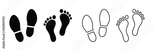 Set of Footprint silhouette icon collection. Human foot and shoe print symbol.