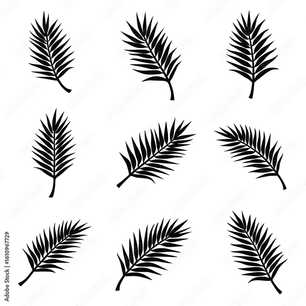 Obraz premium Nine Monstera Leaf Silhouettes Are Arranged On A Stark White Background Creating Visual Harmony
