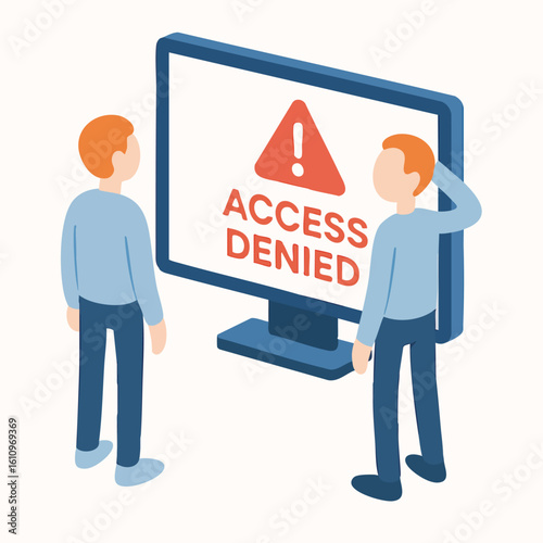 Flat Isometric Access Denied Warning Message on Screen Illustration Design