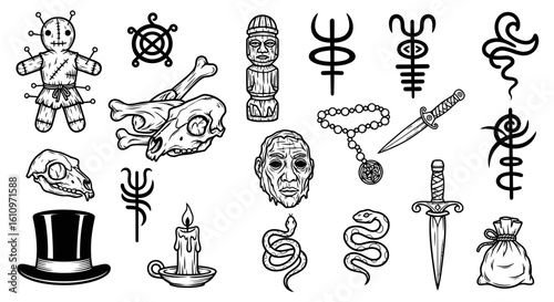 Voodoo magic vector set with black and white.