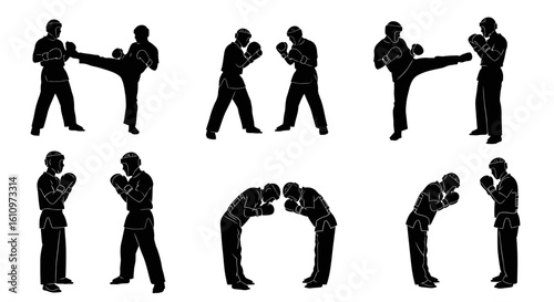 Martial Arts Silhouettes Fight Training.